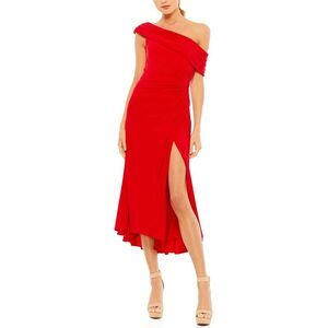 Mac Duggal Red Off-Shoulder Midi Dress